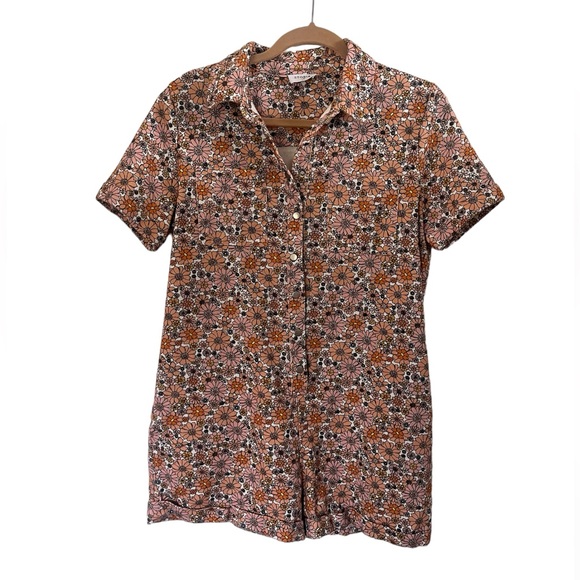 Storia Orange, & Coral Floral Denim Romper SZ S - Picture 4 of 11